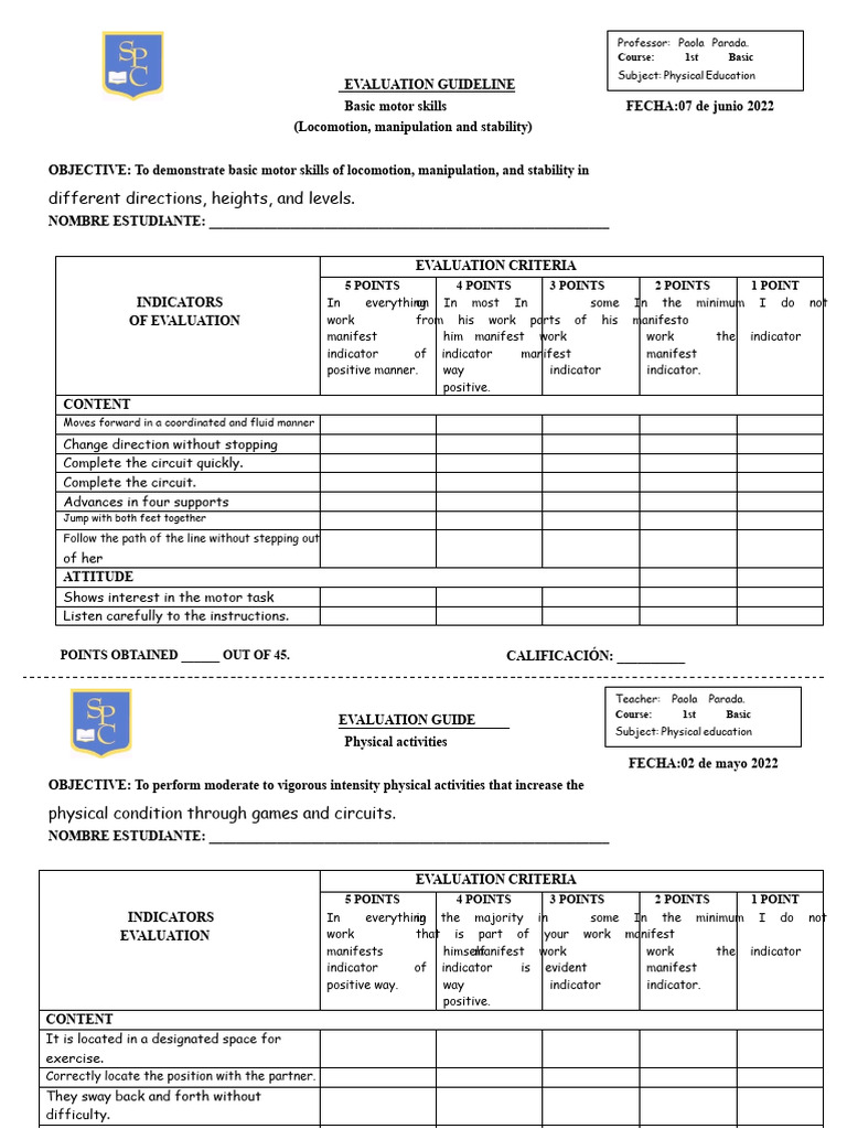 Physical Education Evaluation Guidelines | PDF | Physical Education ...