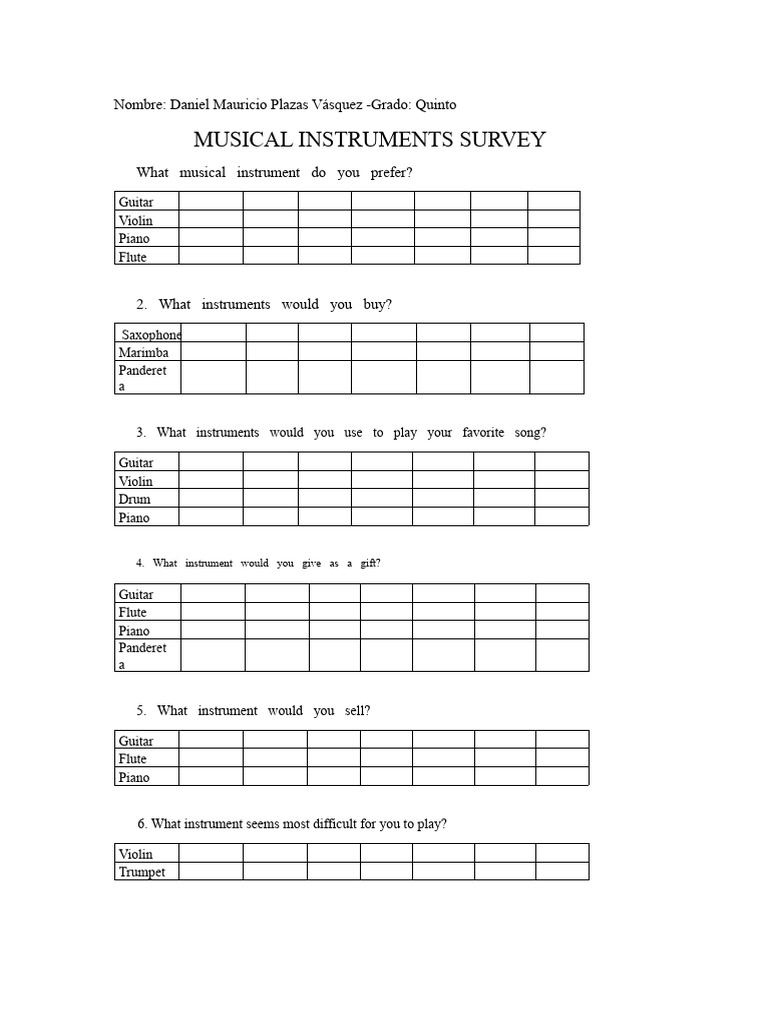 Musical Instruments Preference Survey | PDF