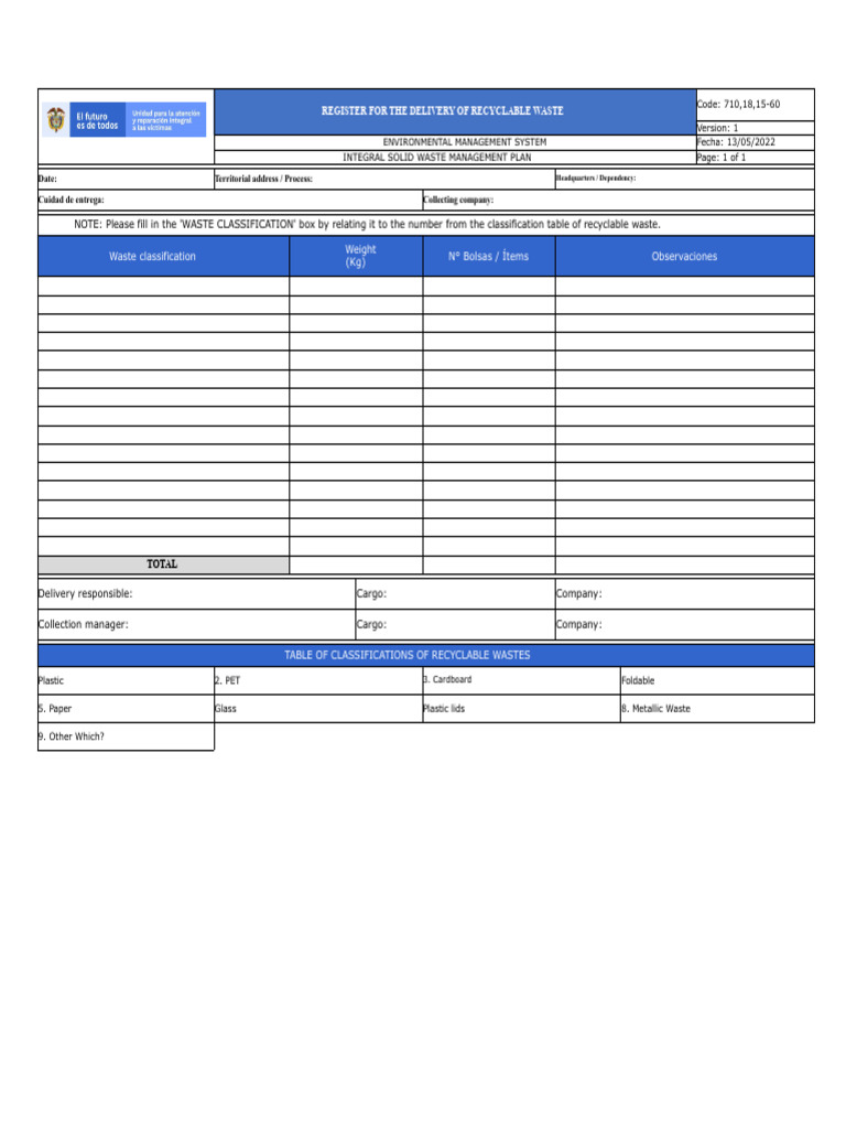 Recyclable Waste Delivery Registration Form | PDF