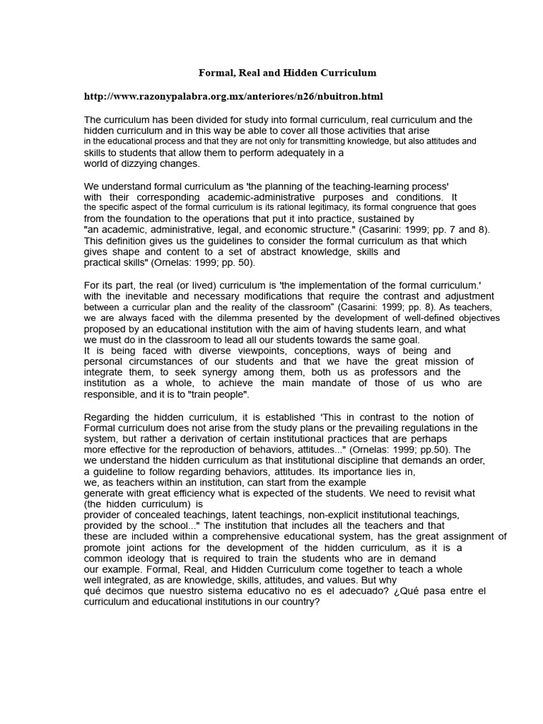 Understanding Formal, Real, and Hidden Curriculum | PDF | Curriculum ...