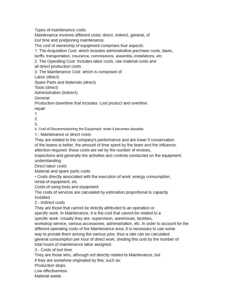 Understanding Maintenance Cost Types | PDF | Budget | Cost