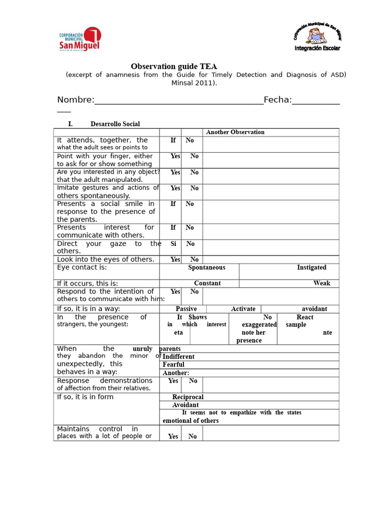 ASD Observation Guide Excerpt | PDF | Autism | Gesture
