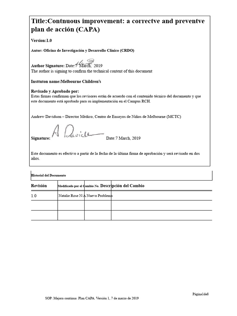 Plan CAPA para Mejora Continua en Investigación | PDF | Riesgo ...