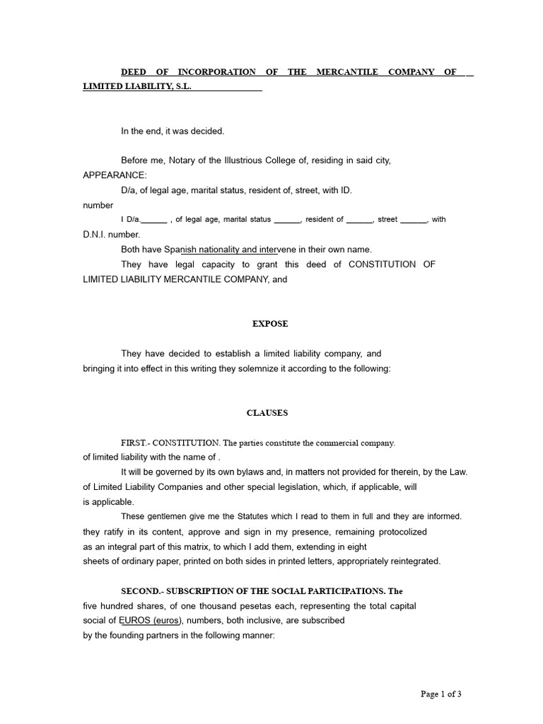 Template - Writing of Limited Liability Company Constitution | PDF ...