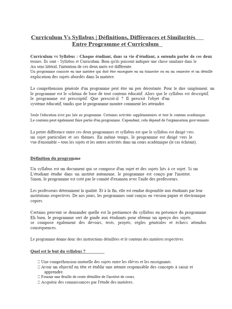 Curriculum Vs Programme D'études | PDF | Programme | Apprentissage
