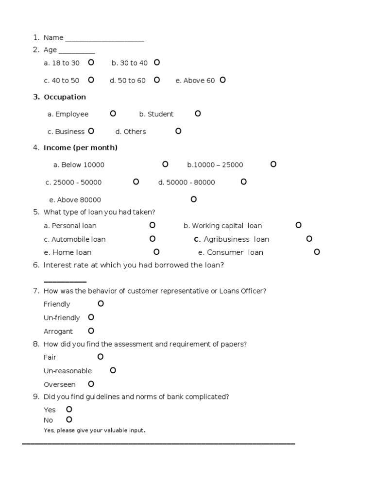 Loan Customer Feedback Survey Form | PDF | Career & Growth