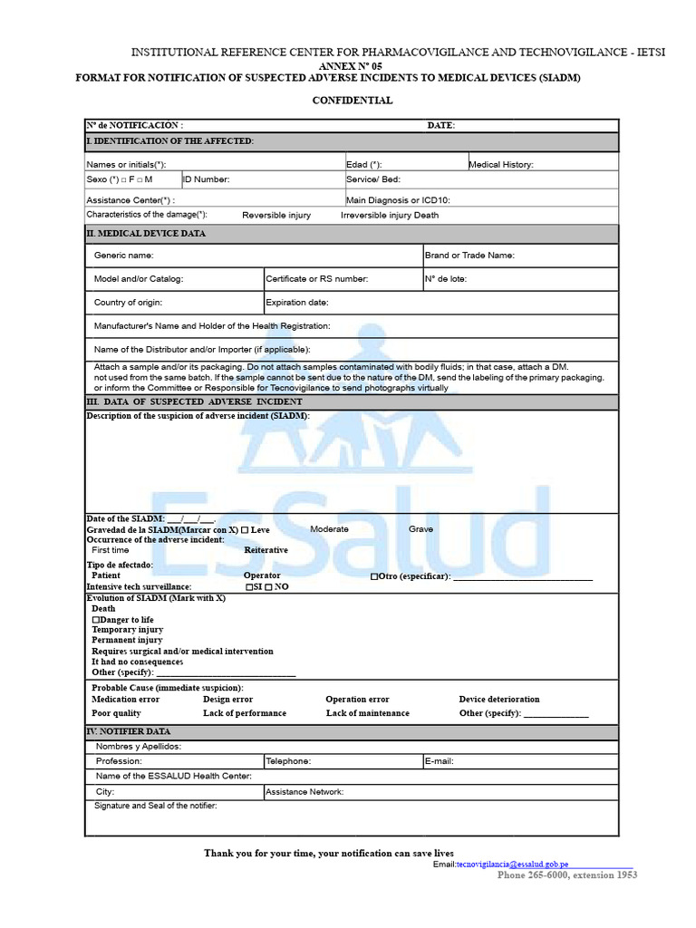Medical Device Adverse Incident Report Form | PDF | Pharmacovigilance ...