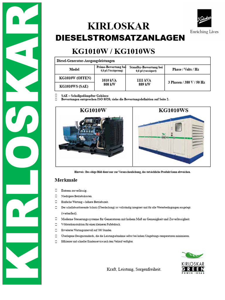 Spezifikationen 50Hz 1010kVA DV16 Rev00 | PDF