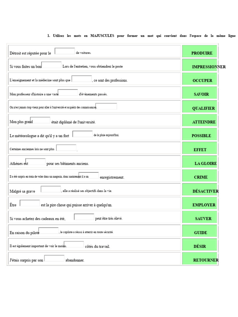 Exercices de formation de mots et vocabulaire | PDF | Linguistique