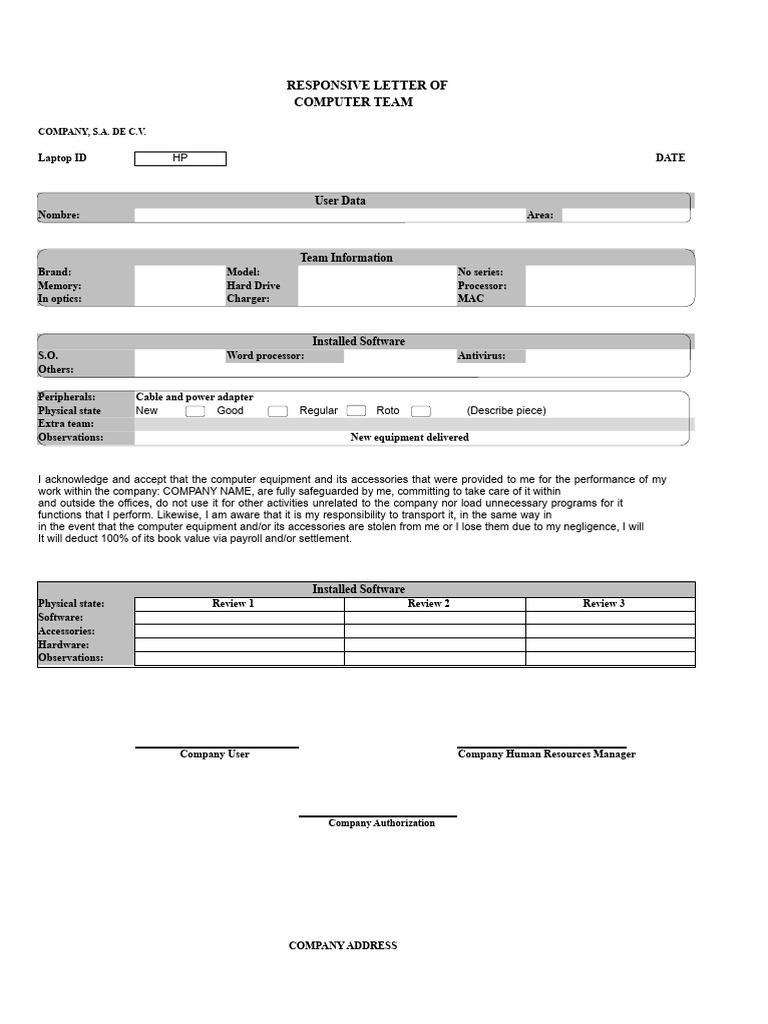 Laptop Equipment Acknowledgment Form | PDF