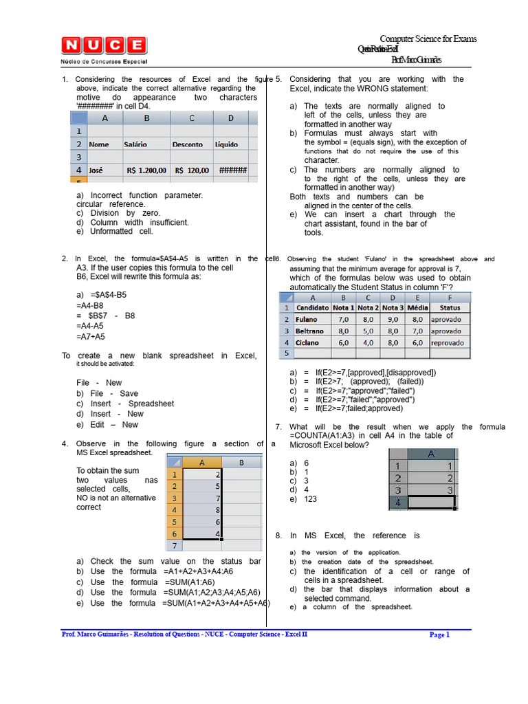 Excel II Exam Questions and Answers | PDF | Spreadsheet | Microsoft Excel
