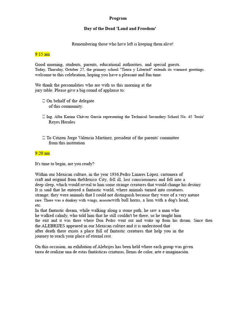 Day of The Dead School Program | PDF