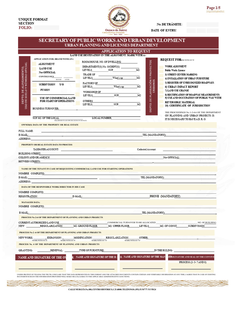 Land Use Application Form Oaxaca | PDF | License