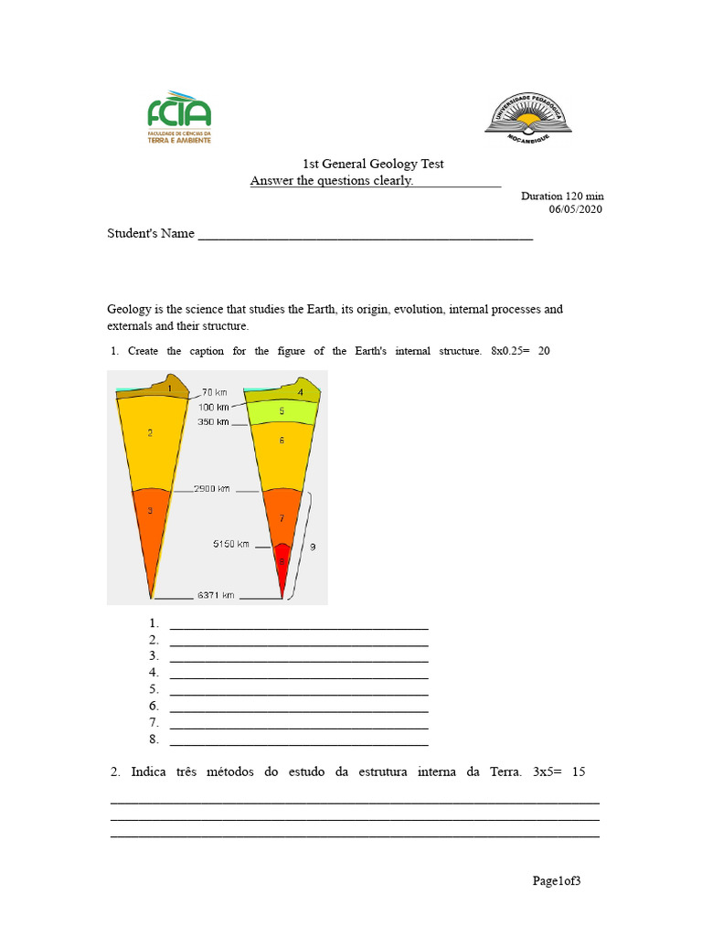 General Geology Test | PDF | Nature | Earth Sciences