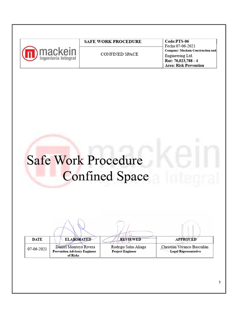 Confined Space Safety Procedures Guide | PDF | Oxygen | Atmosphere Of Earth