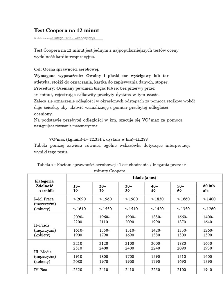 Test Coopera Na 12 Minut | PDF