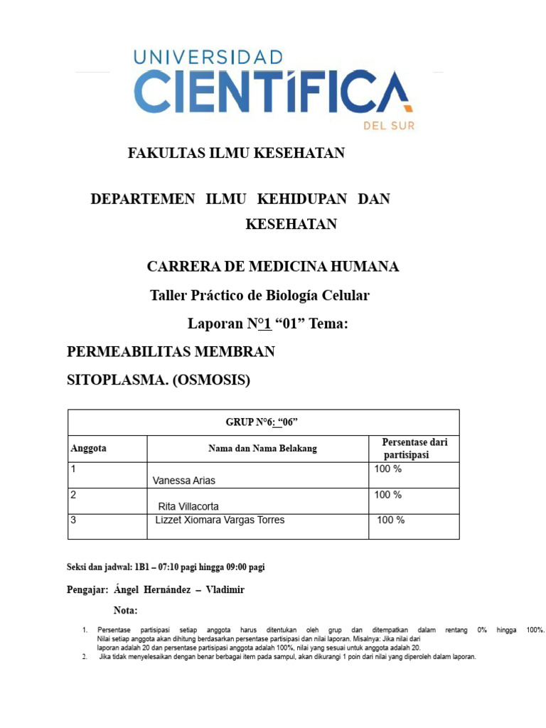 Laporan 1 - Permeabilitas Membran Sitosol (Osmosis) | PDF