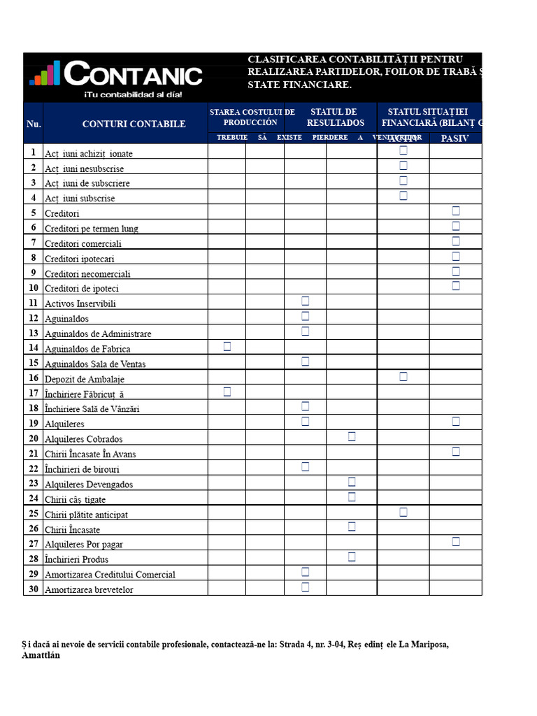 Clasificarea Conturilor Contabile Contanic | PDF