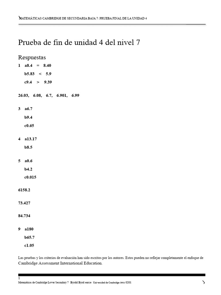 Prueba Final Unidad 4 Matemáticas 7 | PDF