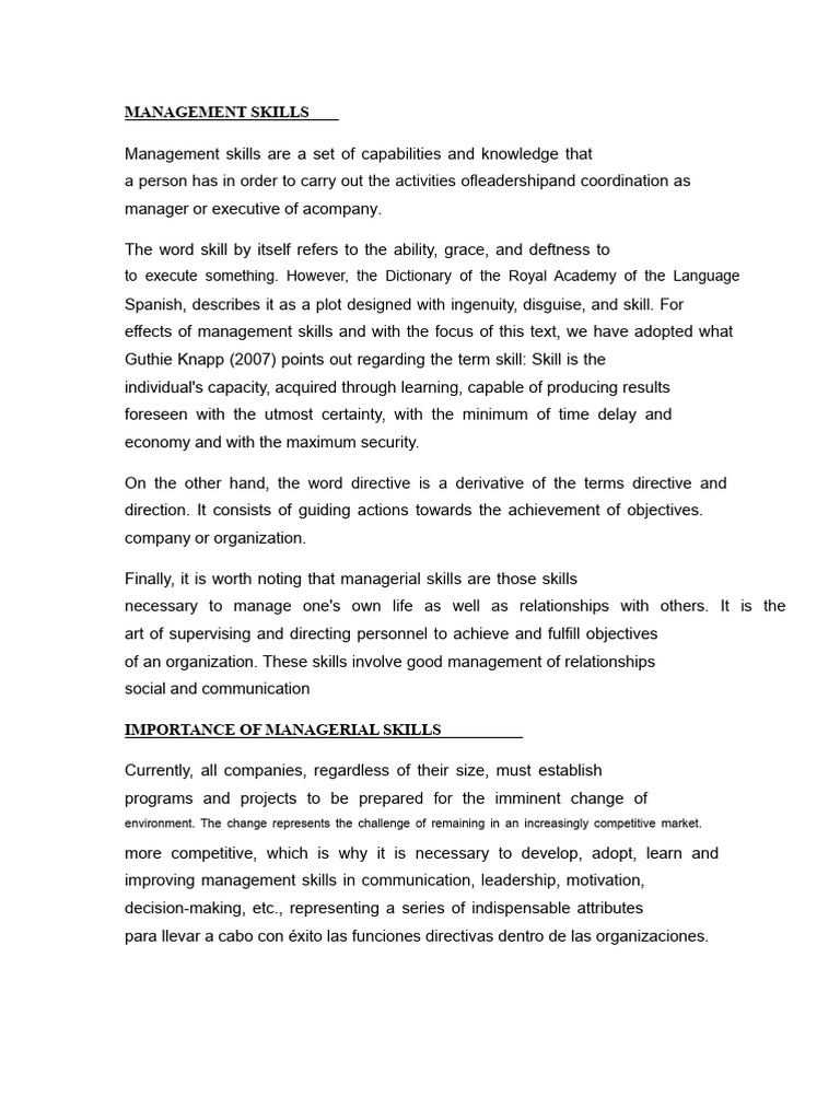 Concept Importance and Classification of Managerial Skills | PDF ...