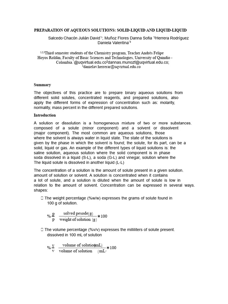 Aqueous Solution Preparation Techniques | PDF | Mole (Unit) | Concentration