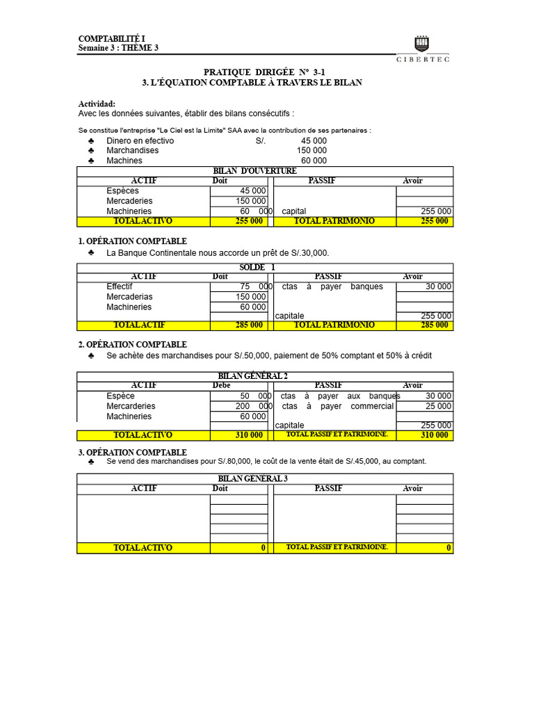 Équation Comptable et Bilans Pratiques | PDF | Comptabilité | Bilan ...