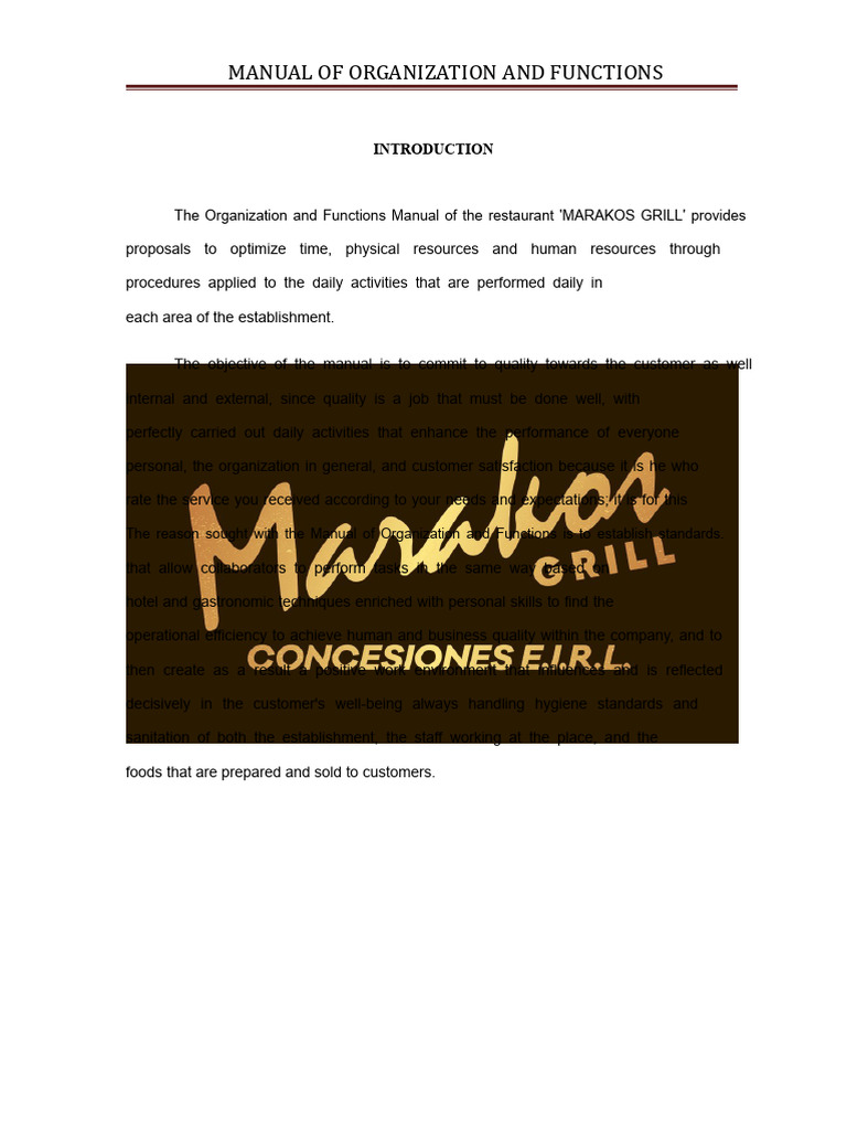 Manual of Organization and Functions Restaurants | PDF | Marketing ...