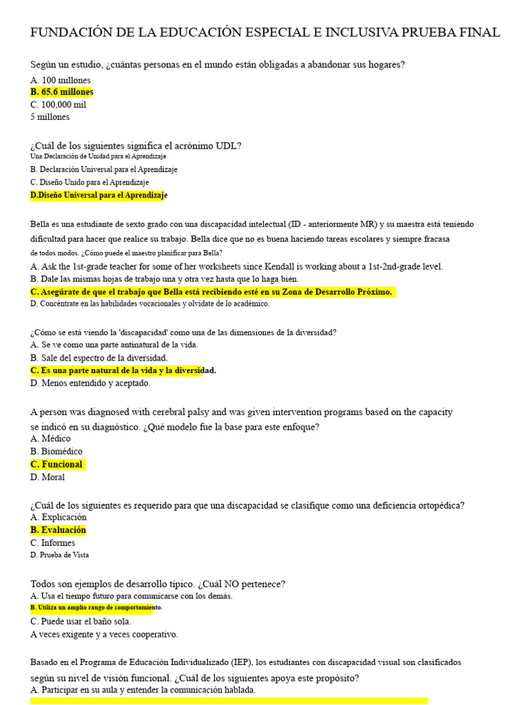 Fundación de Educación Especial e Inclusiva Prueba Final | PDF ...