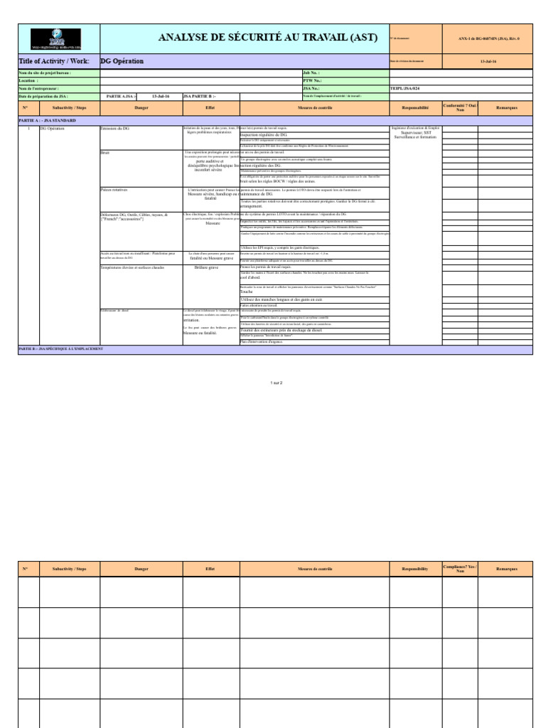 Analyse de sécurité au travail DG Opération | PDF
