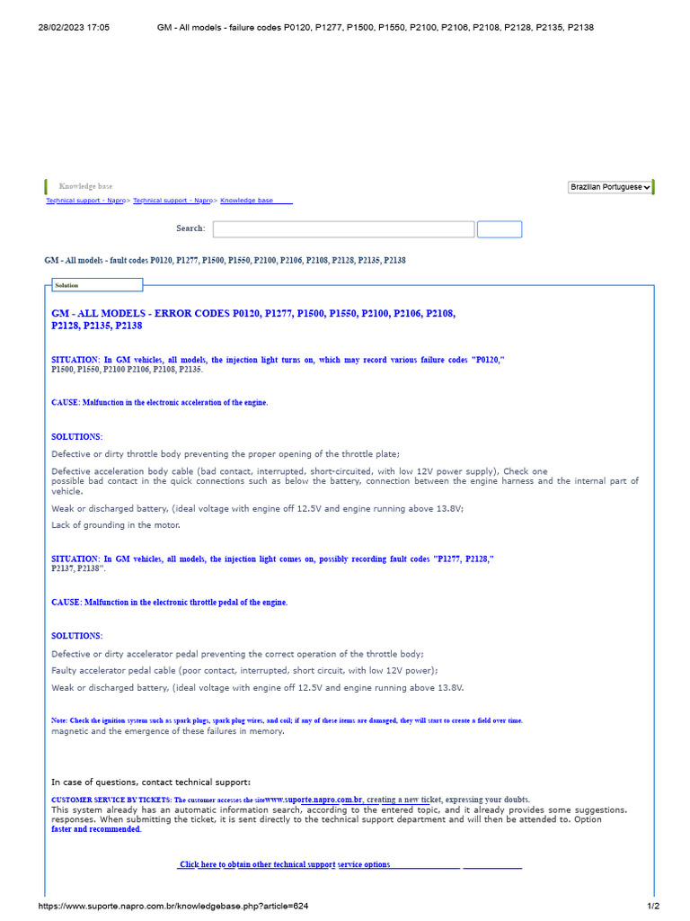 GM - All Models - Fault Codes P0120, P1277, P1500, P1550, P2100, P2106 ...