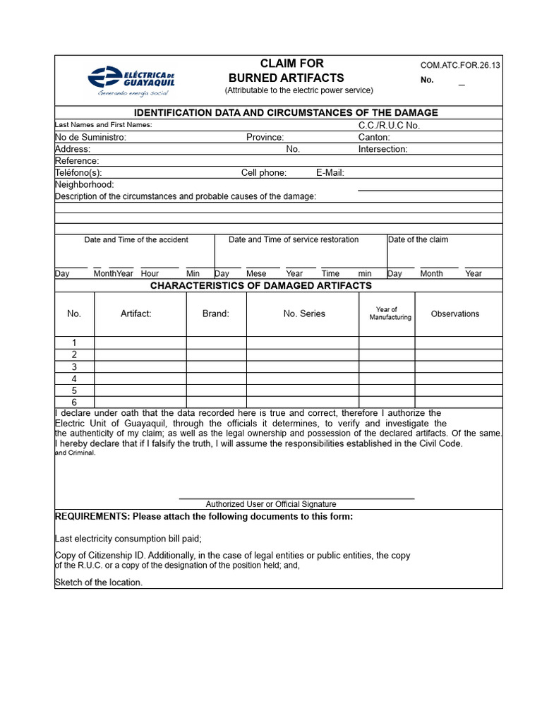 Requirements and Forms for Damaged Artifacts | PDF | Lease