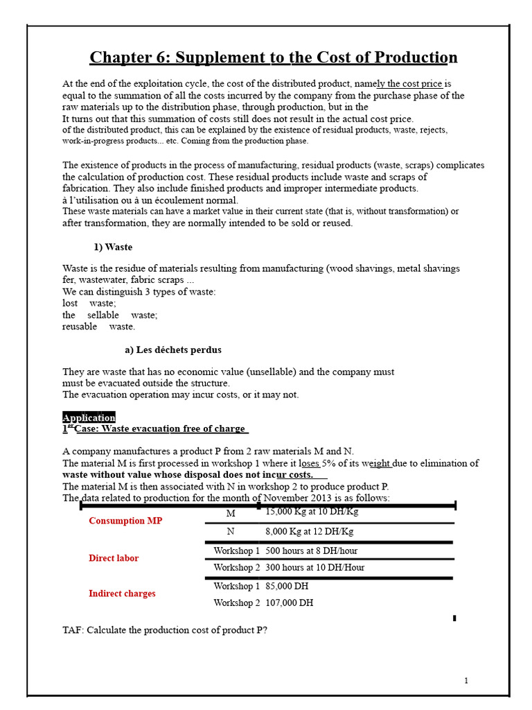 Production Cost Analysis and Waste Management | PDF | Cost Of Goods ...