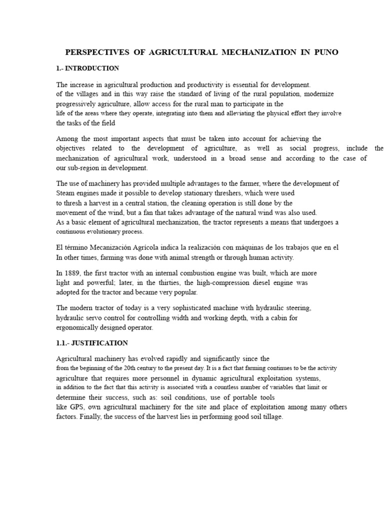 Perspectives of Agricultural Mechanization in Puno | PDF | Agriculture ...