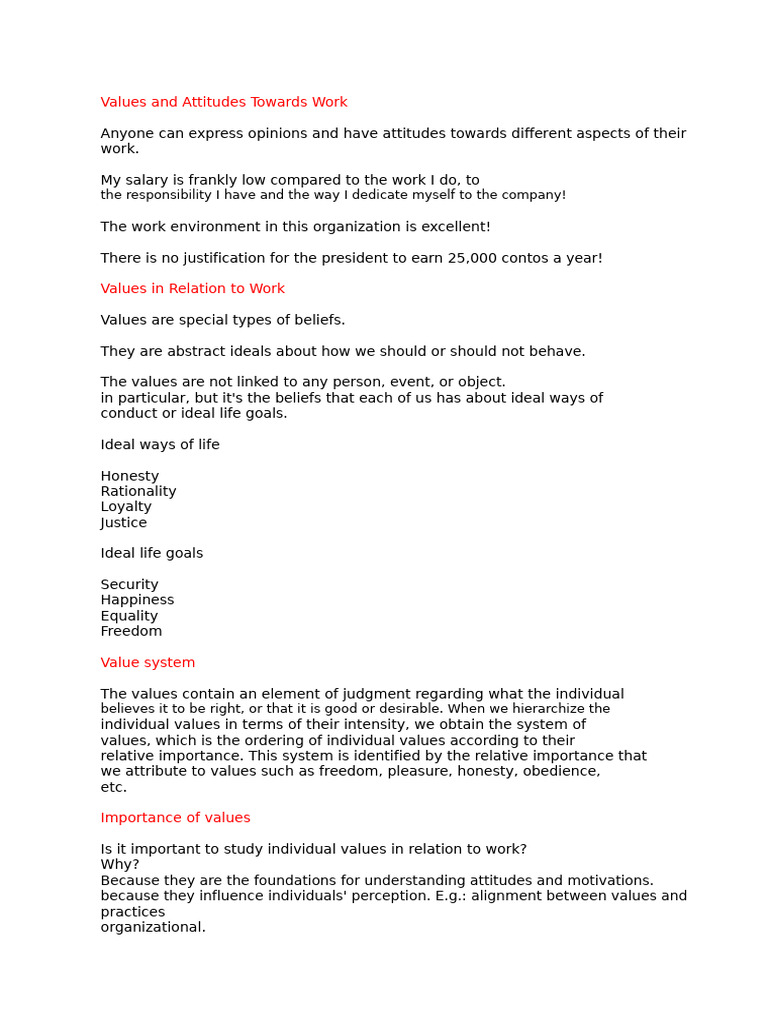 Work Values and Attitudes Explained | PDF | Attitude (Psychology ...