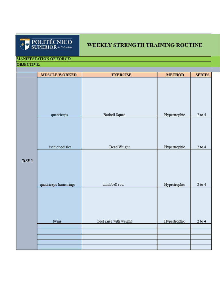 Weekly Strength Training Plan | PDF | Strength Training ...