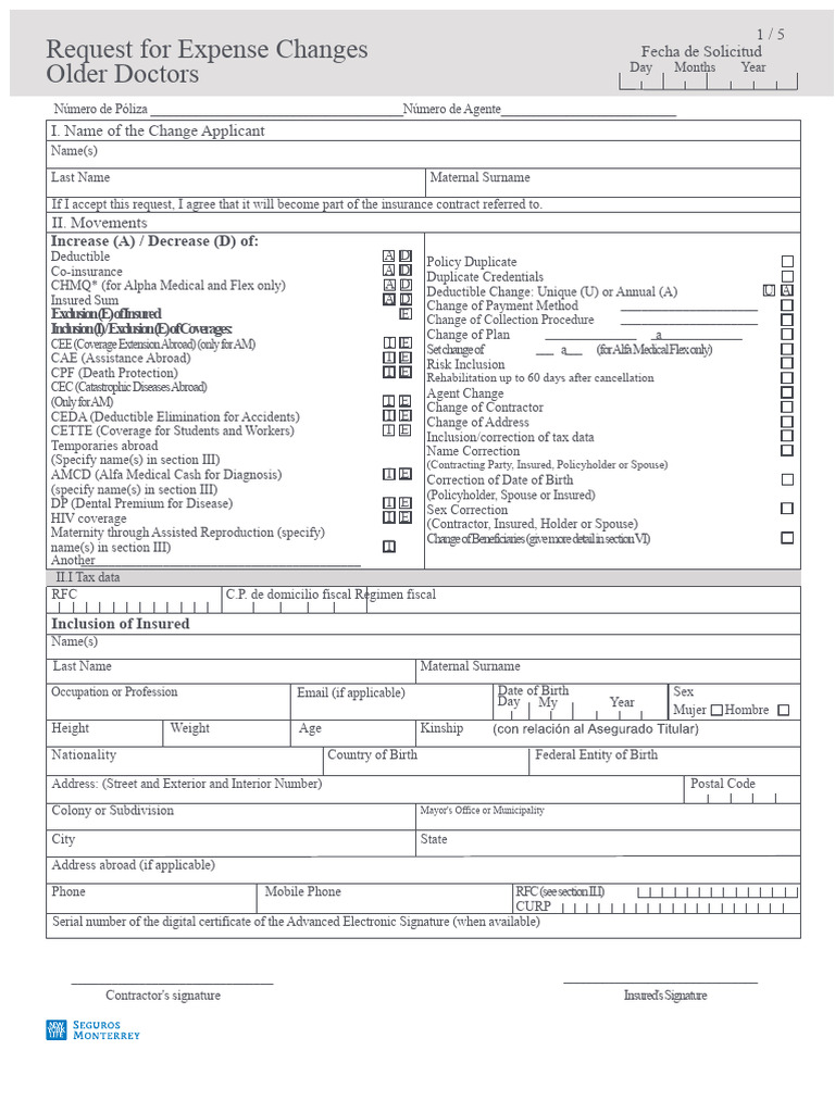 Request for Insurance Change Form | PDF | Deductible | Insurance