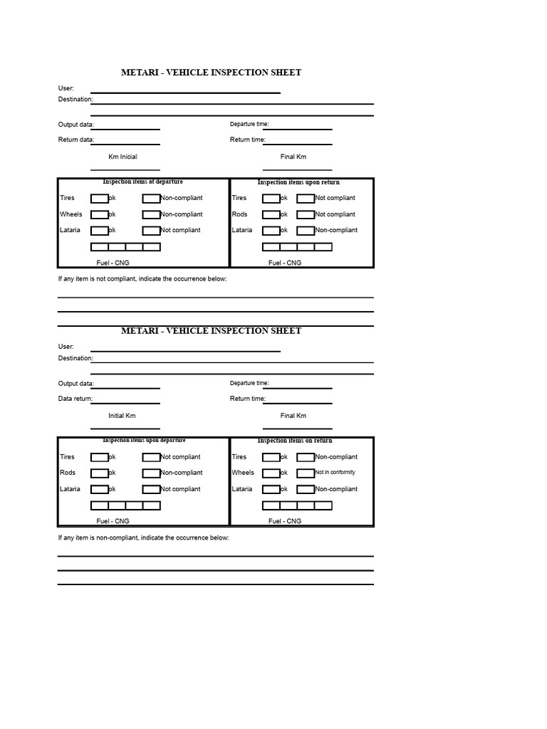 Vehicle Inspection Checklist Template | PDF | Car | Automotive Industry