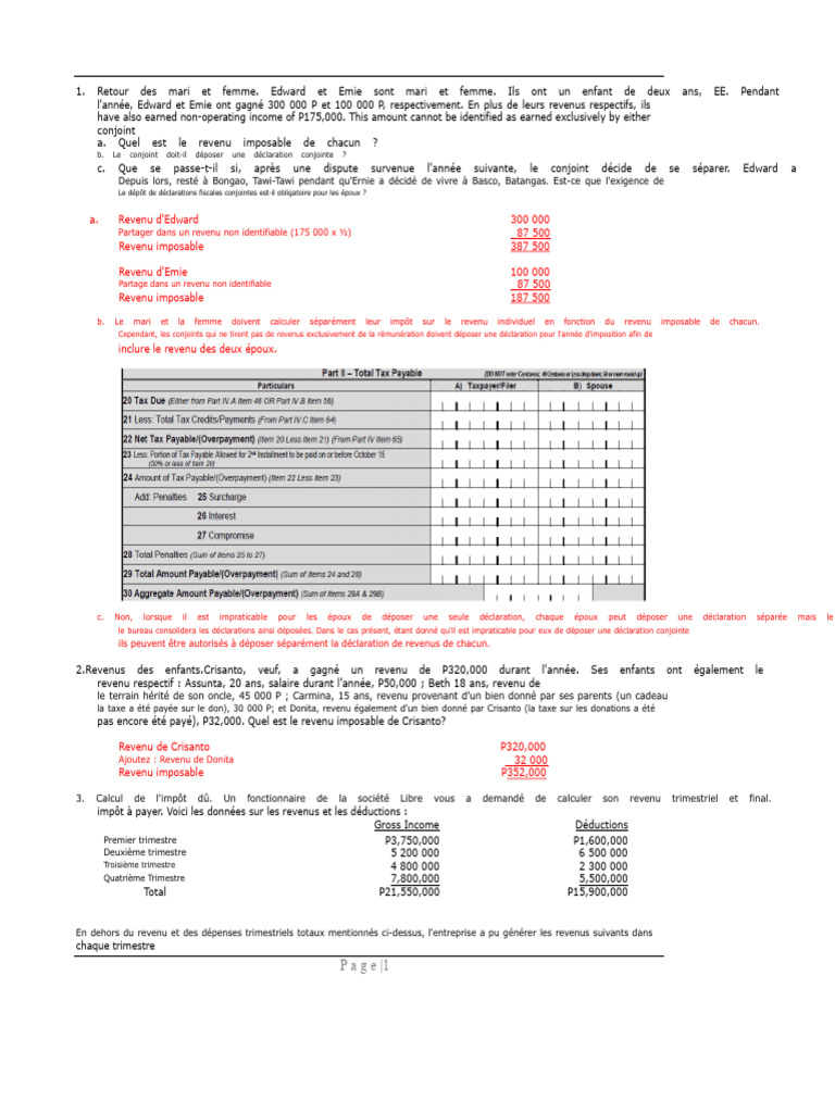 Calcul des revenus et impôts des contribuables | PDF | Impôt sur le ...