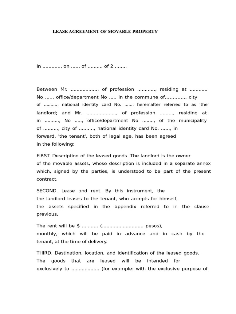 Movable Property Lease Agreement Template | PDF | Lease | Leasehold Estate