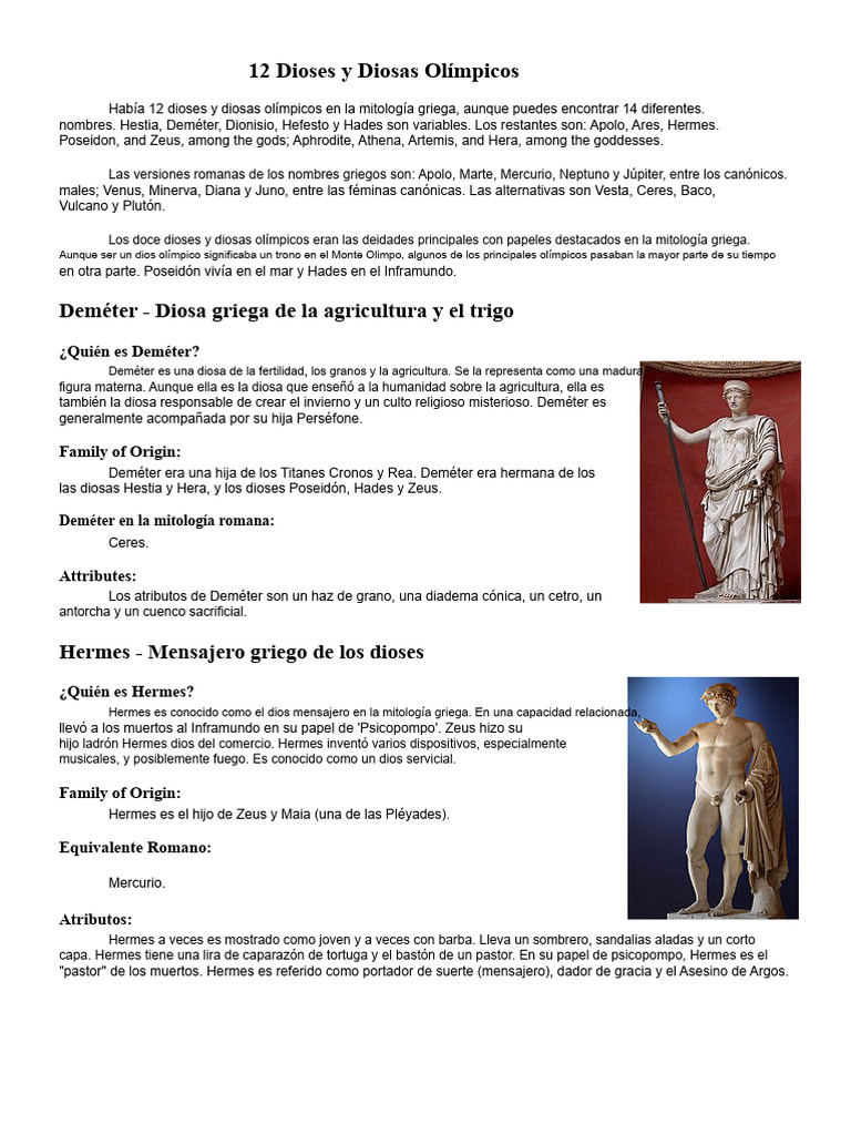 12 Dioses y Diosas Olímpicos de Grecia | PDF | Doce olímpicos | infierno