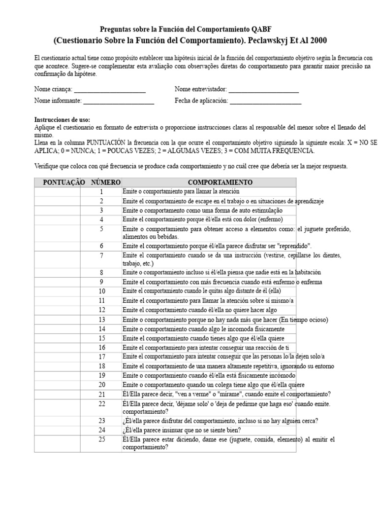 Cuestionario QABF sobre Comportamiento | PDF | Cuestionario ...