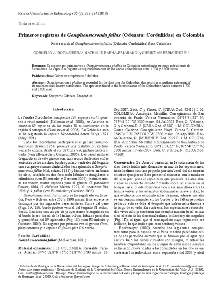 Gomphomacromia Fallax | PDF | Andes | Colombia