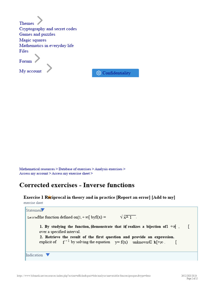 Bijection and Inverse Functions Exercises | PDF | Function (Mathematics ...