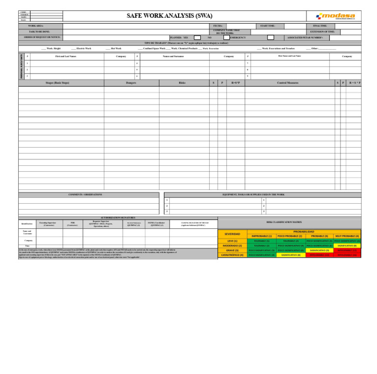 Safe Work Analysis Template | PDF | Workplace | Working Conditions
