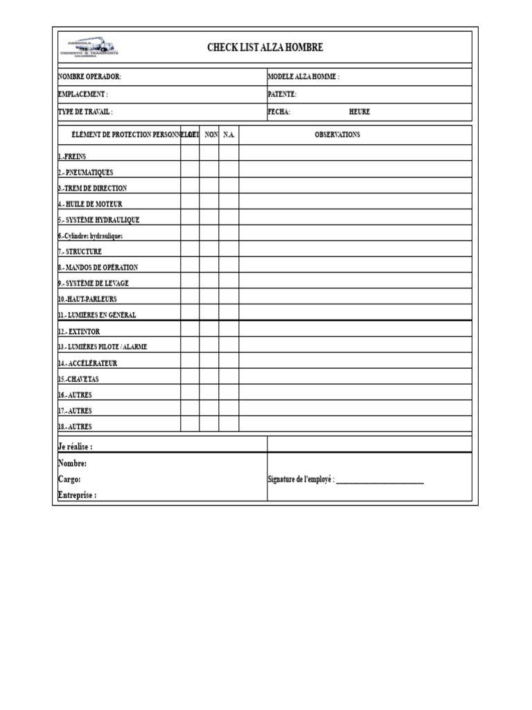 Checklist de Sécurité Alza Homme | PDF
