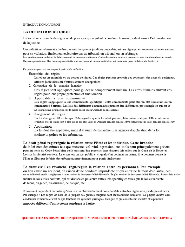 Introduction au Droit et ses Fondements | PDF | Loi | Crimes