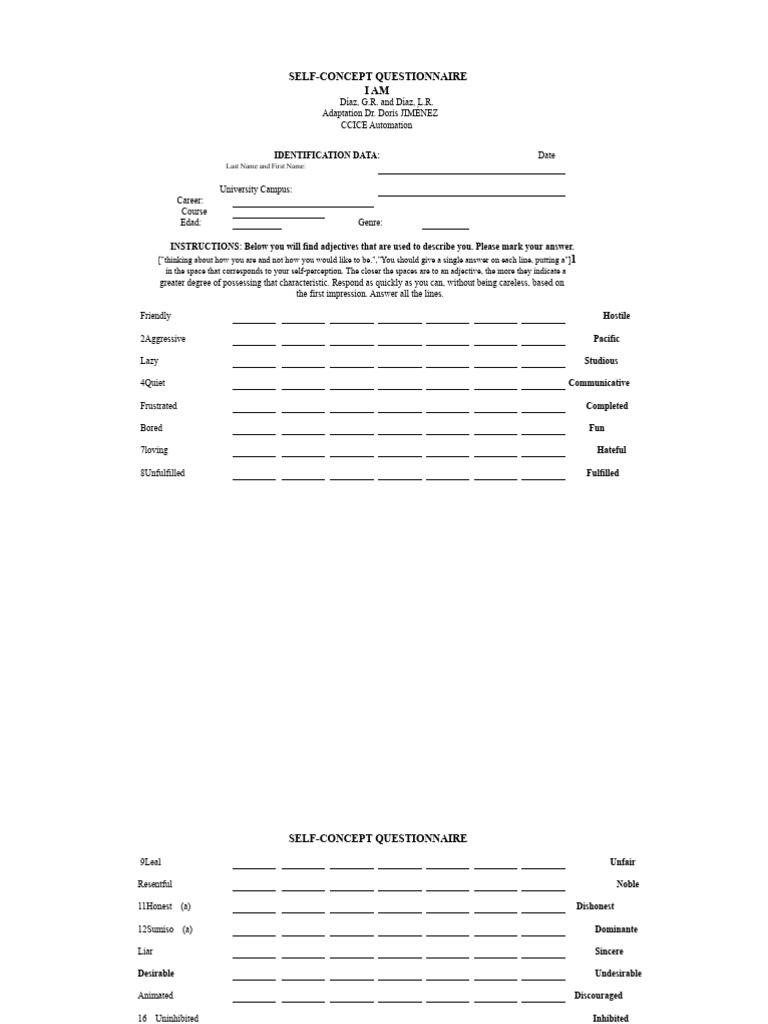 Self-Concept Questionnaire IAM: Identification Data | PDF | Emotions ...