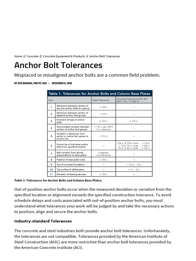 Anchor Bolt Tolerances Explained | PDF | Engineering Tolerance | Screw