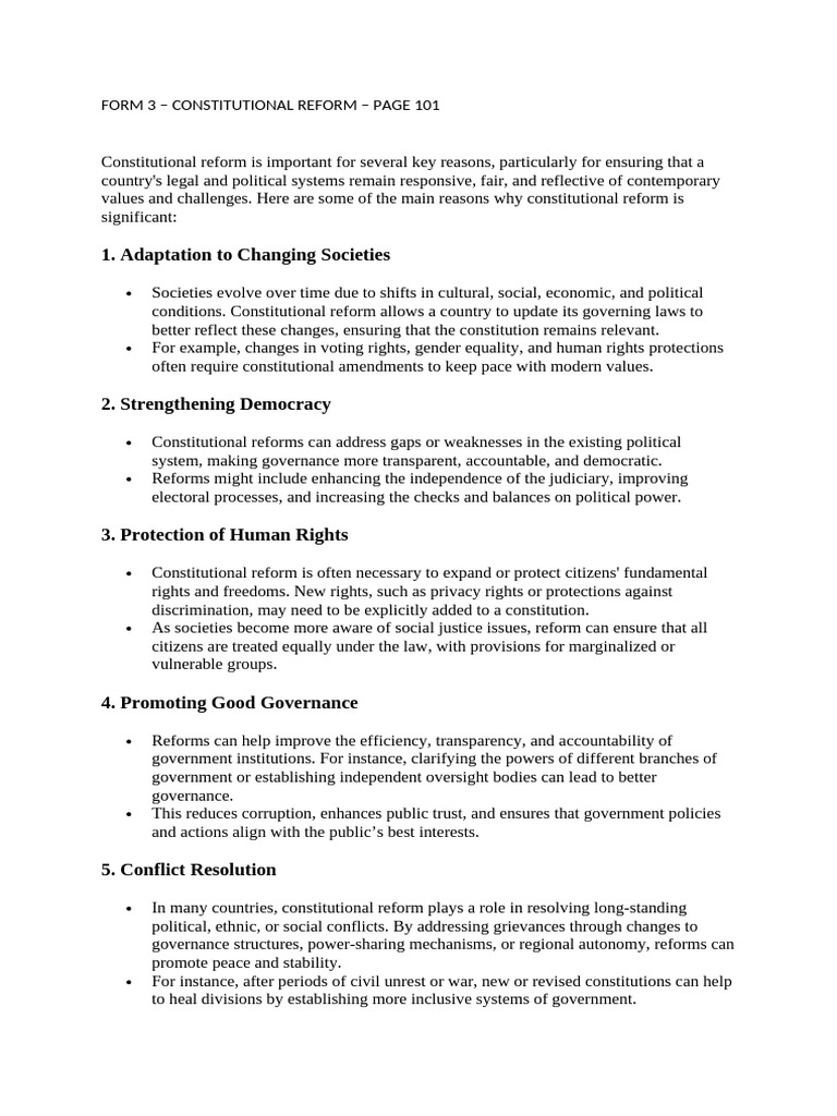 Form 3 Students Constitutional Reform Copy | PDF | Suffrage | Governance