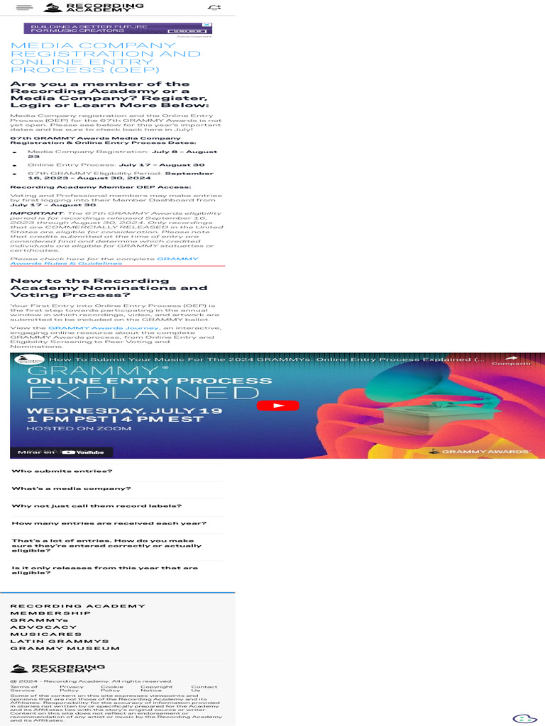 GRAMMY Awards Media Registration and Online Entry Process (OEP) | PDF ...